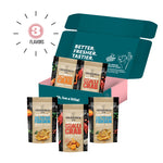 The Golden Duck SNACK BOX - 3 Flavors - (2) Salted Egg Fish Skin 105 g, (2) Chili Crab Seaweed Tempura 102 g, (1) Salted Egg Crab Seaweed Tempura 102 g