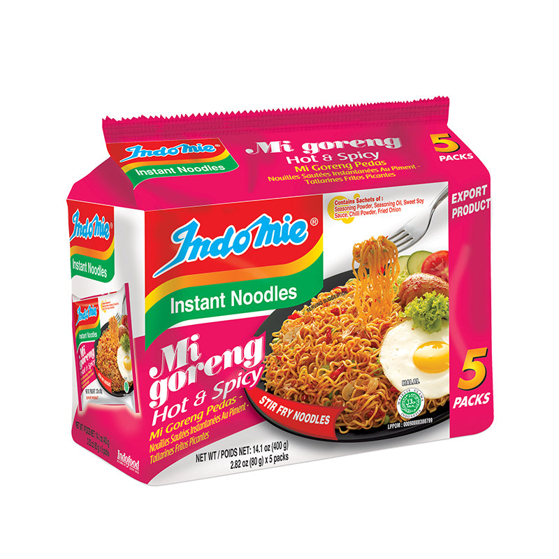 Indomie Instant Noodles - Mi Goreng Hot & Spicy Fried Noodles 3 oz (Pack of 5)