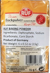 Ruf Baking Powder yellow back sachet POV with ingredients list. Product of Germany.