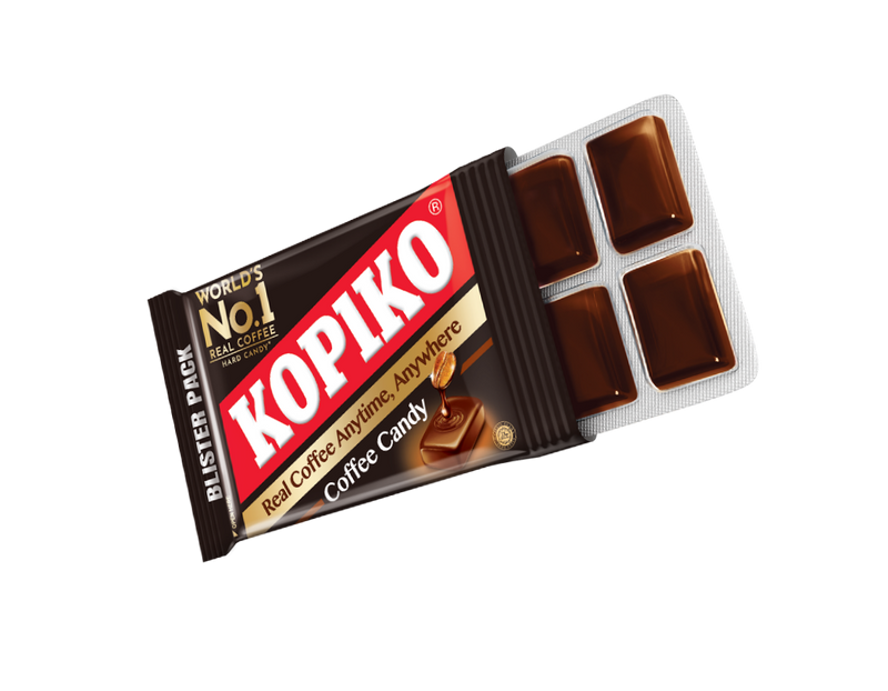 An image of Kopiko Coffee candy blister pack with coffee candies shown. 